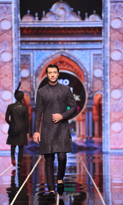 MC 610 Navy Blue Wedding Hand Work Sherwani