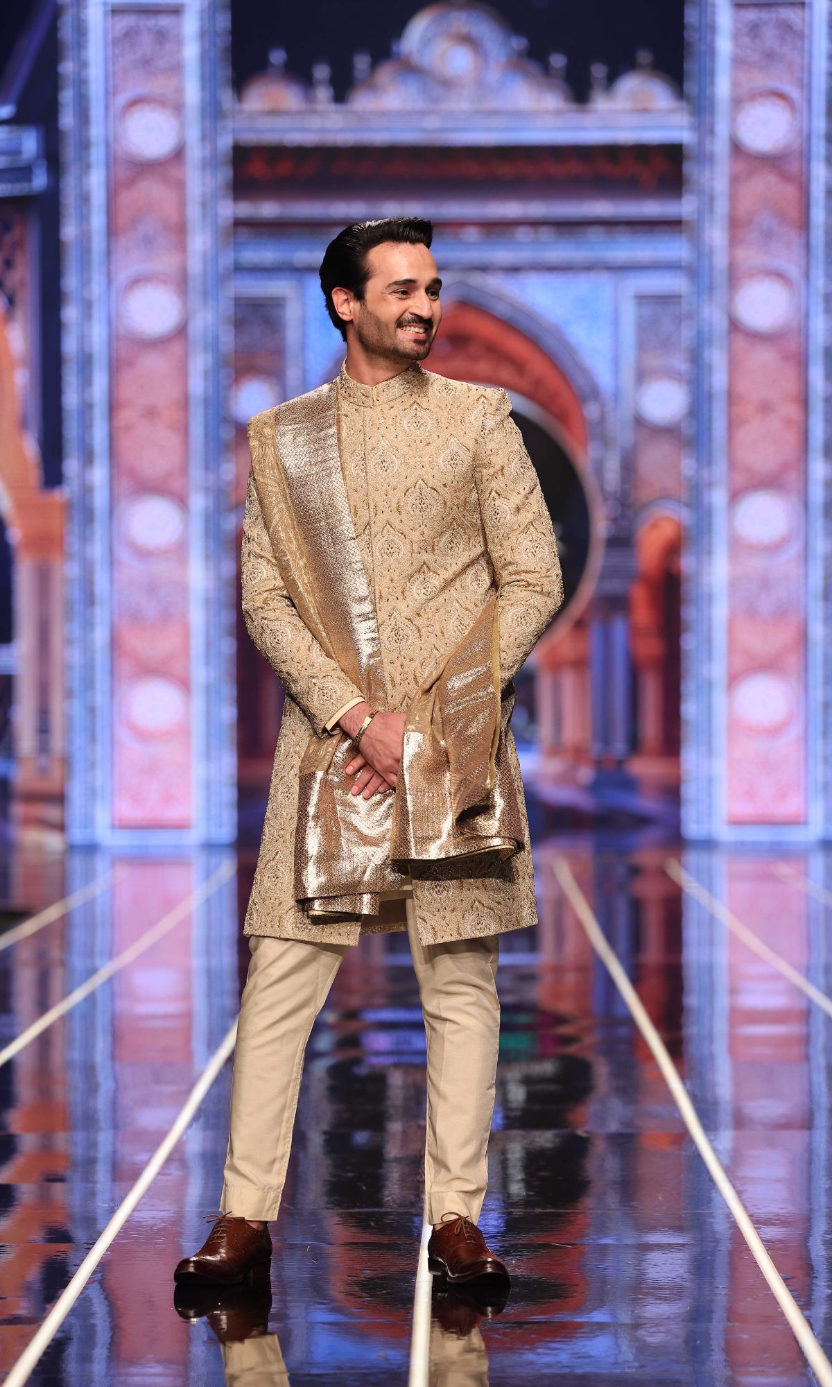 MC 611 Golden Hand Work Sherwani For Groom