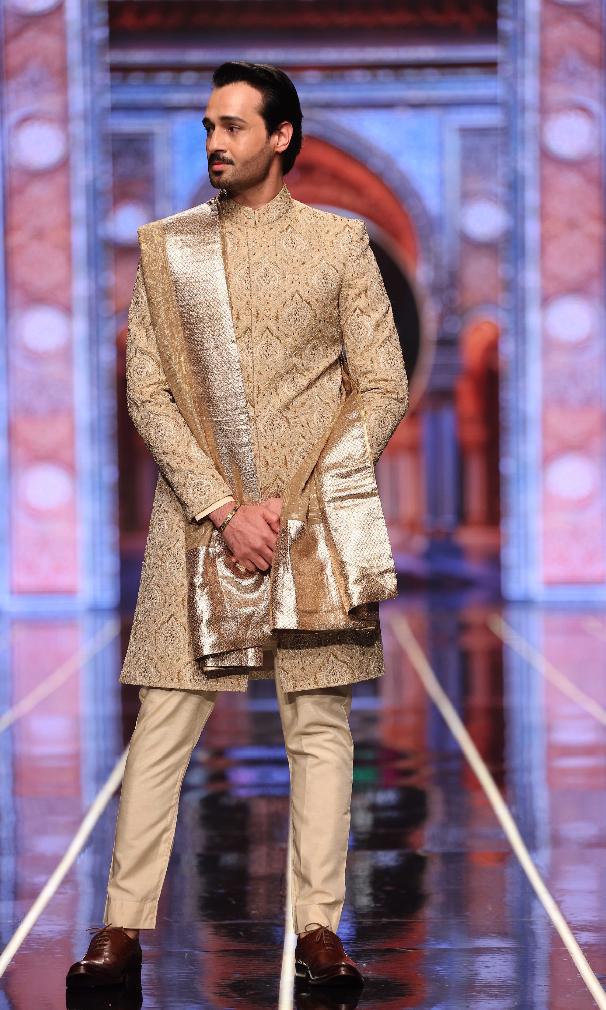 MC 611 Golden Hand Work Sherwani For Groom