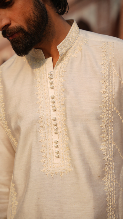 Off White Keel-Kangan Kurta Dress For Men