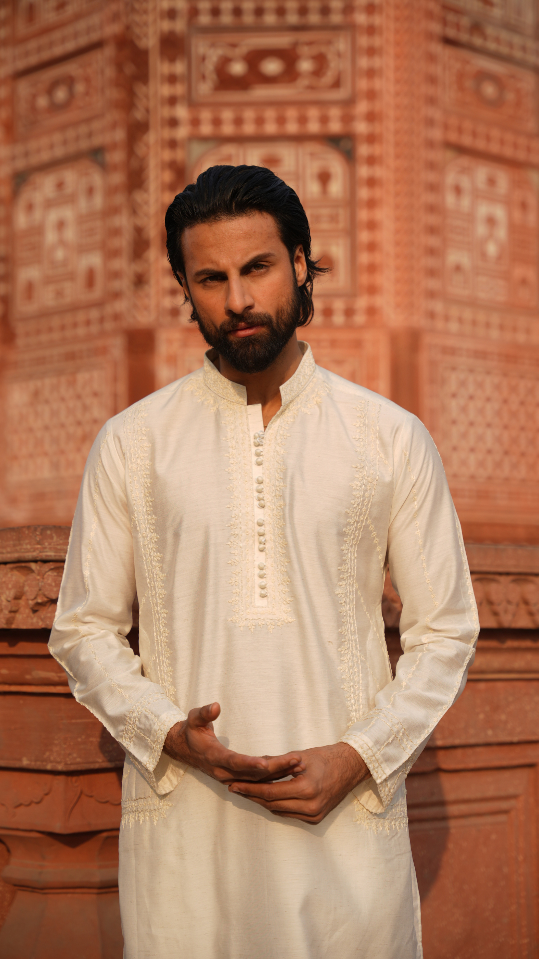 Off White Keel-Kangan Kurta Dress For Men