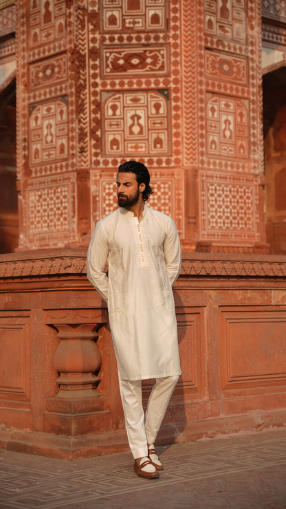 Off White Keel-Kangan Kurta Dress For Men