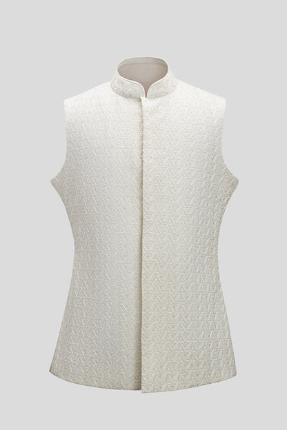 MC 98 White Ivory Trio Chain Waistcoat For Men - Mashal Couture