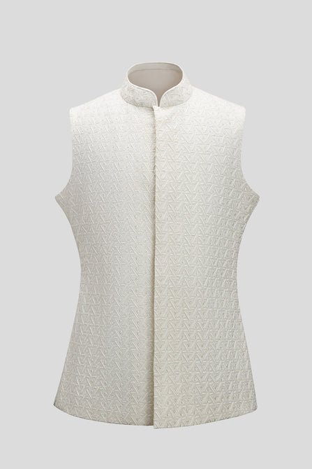 Elegant White Ivory Trio Chain Waistcoat - MC 98 for Men