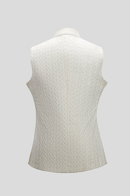 MC 98 White Ivory Trio Chain Waistcoat For Men - Mashal Couture