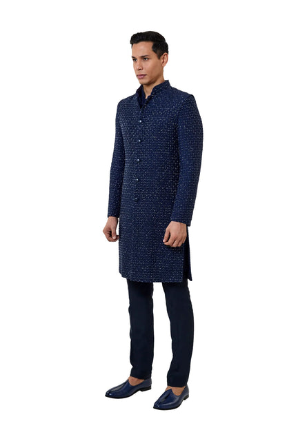 Men's MC 512 Blue Short Sherwani With Pants - Available at MashalCouture.com