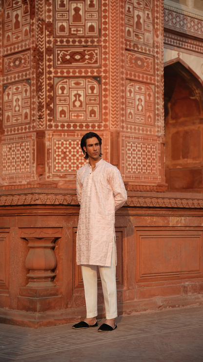 Bakhia Embroidery Work Pink Kurta Dress Men