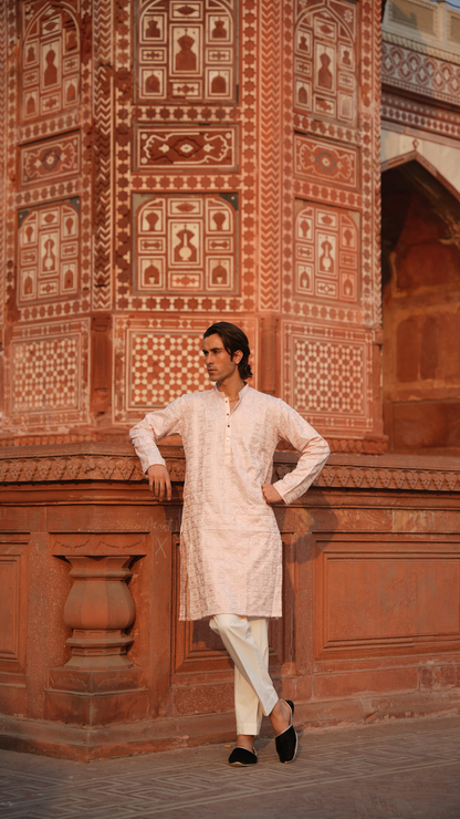 Bakhia Embroidery Work Pink Kurta Dress Men