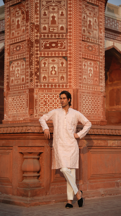 Bakhia Embroidery Work Pink Kurta Dress Men