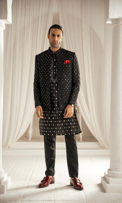 MC 202 Black Prince Coat For Man Wedding - Mashal Couture