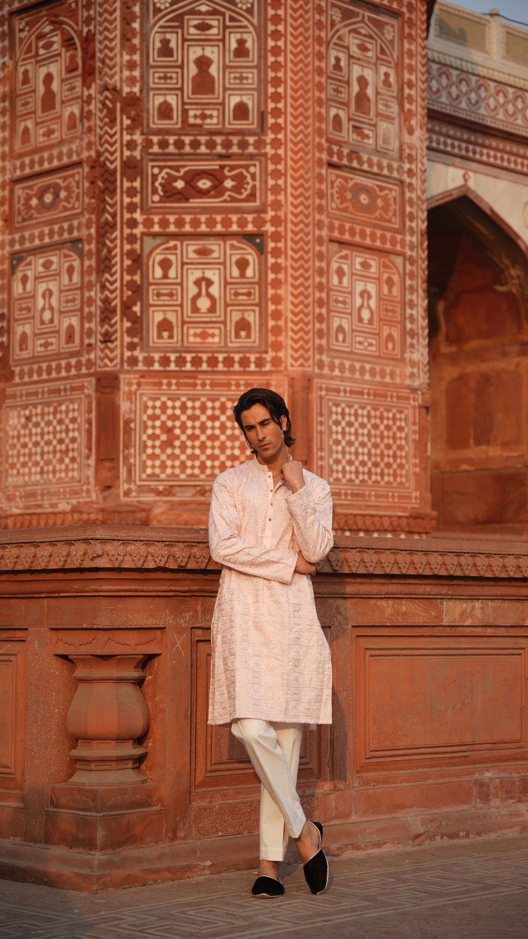 Bakhia Embroidery Work Pink Kurta Dress Men