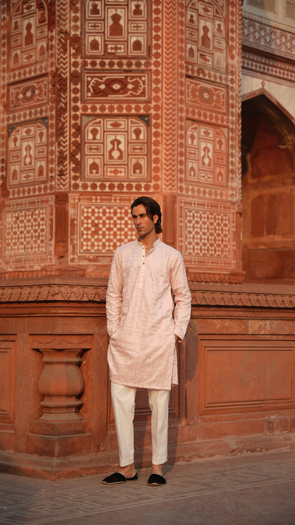 Bakhia Embroidery Work Pink Kurta Dress Men