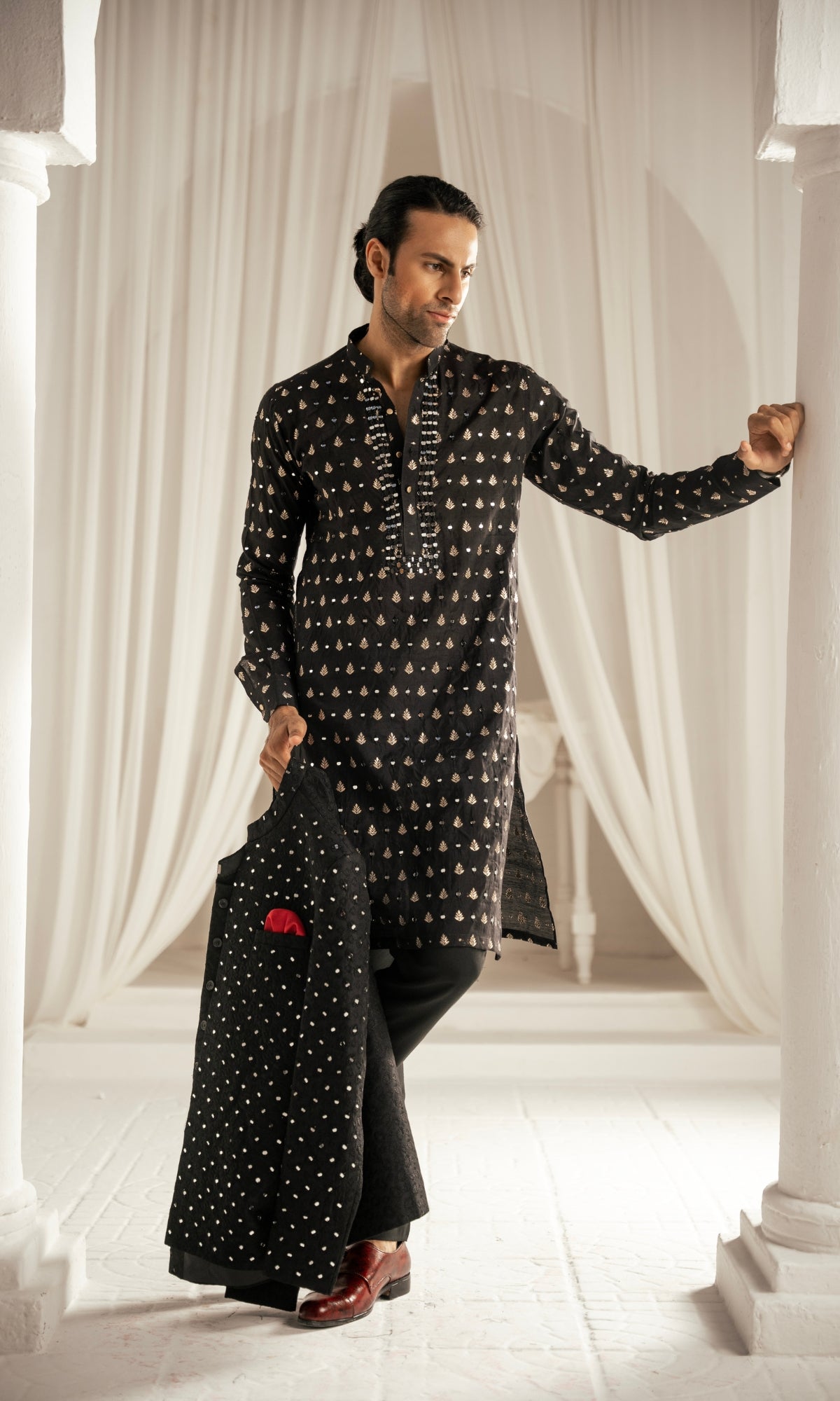 MC 202 Black Prince Coat For Man Wedding - Mashal Couture