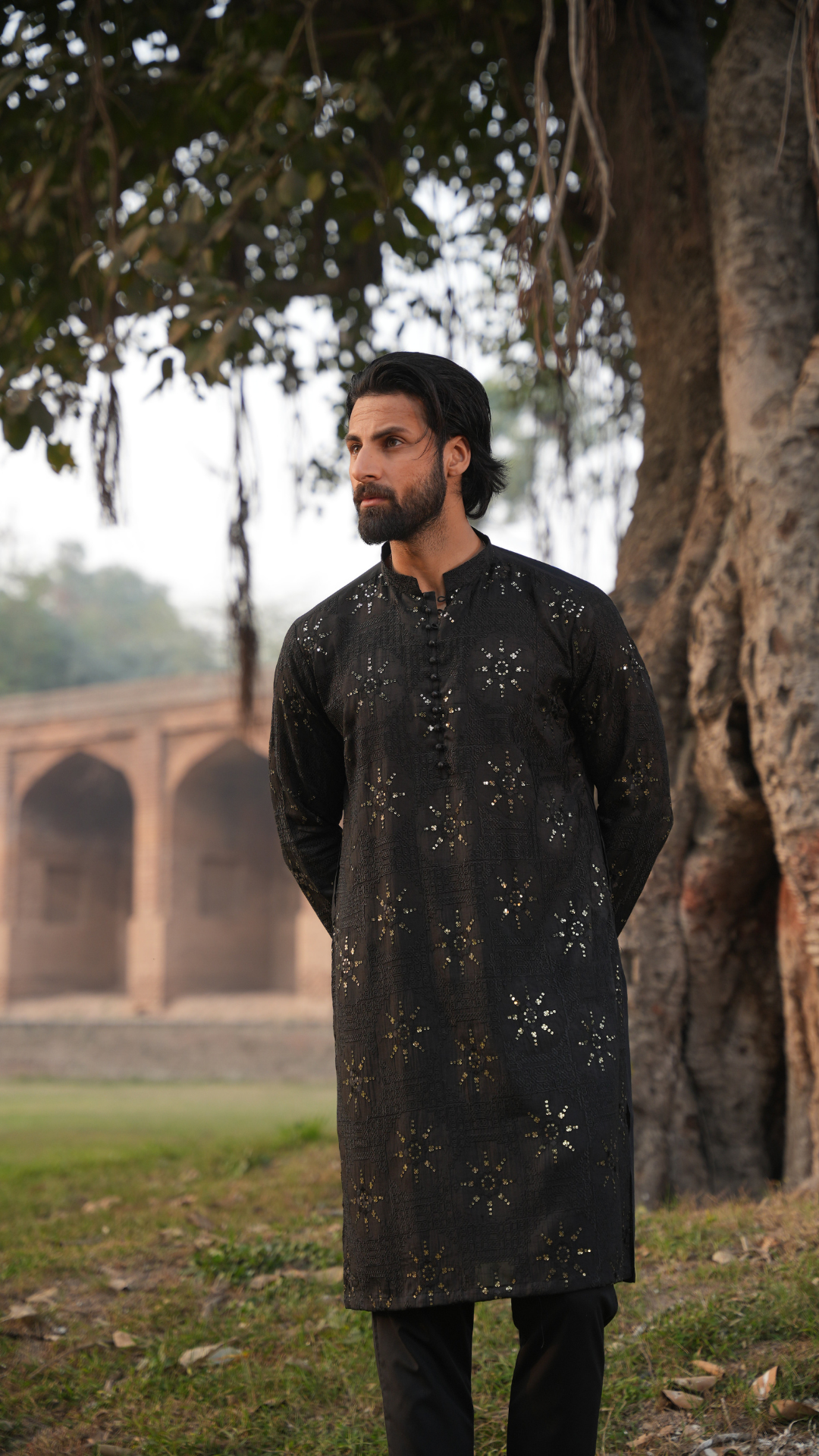 Black Chikankari Embroidery Men Kurta Dress