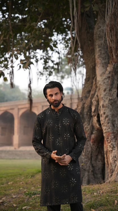 Black Chikankari Embroidery Men Kurta Dress