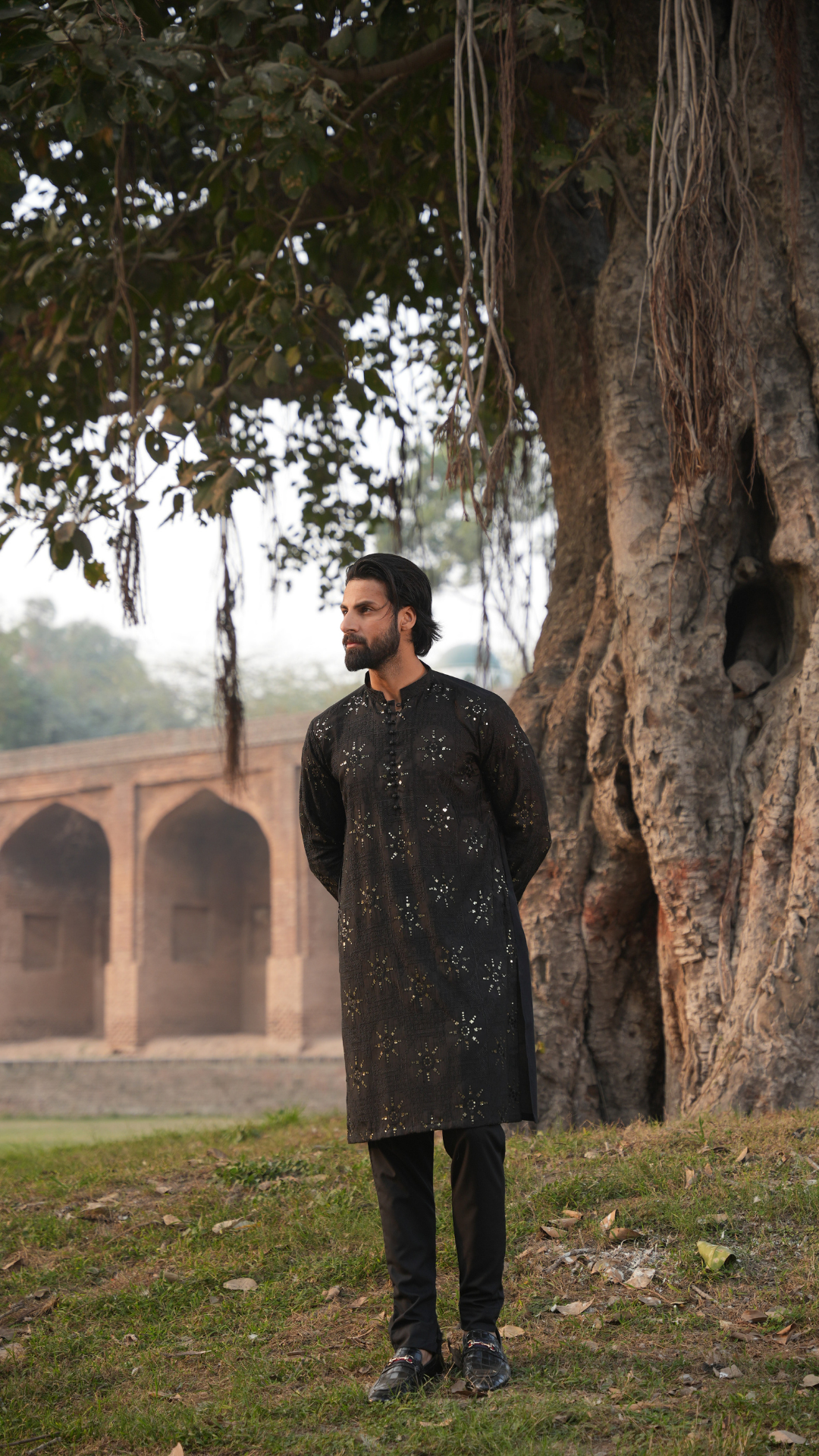 Black Chikankari Embroidery Men Kurta Dress