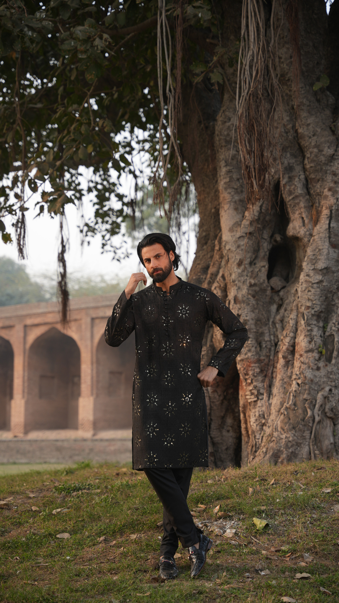 Black Chikankari Embroidery Men Kurta Dress