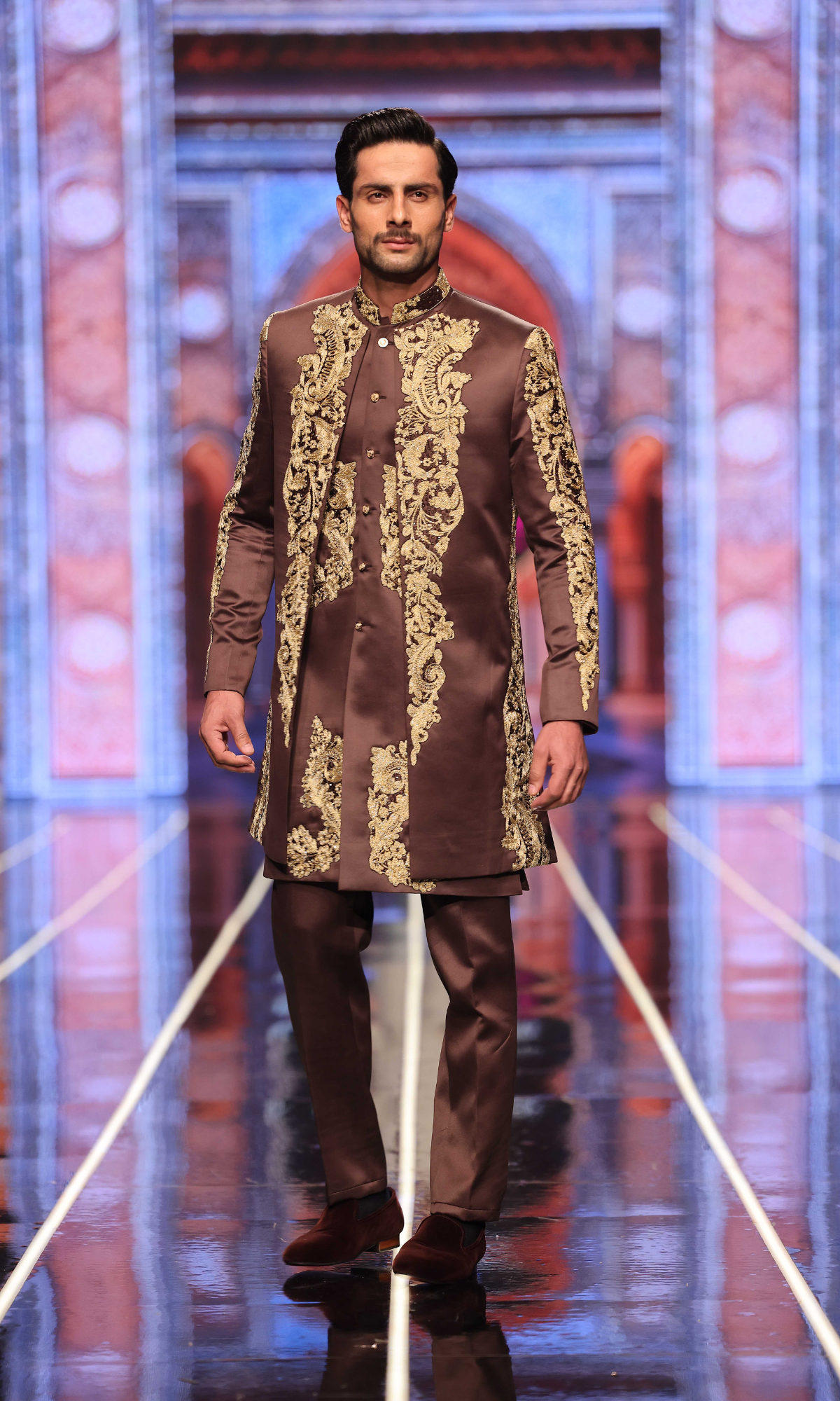 MC 606 Brown Front Open Sherwani With Inner