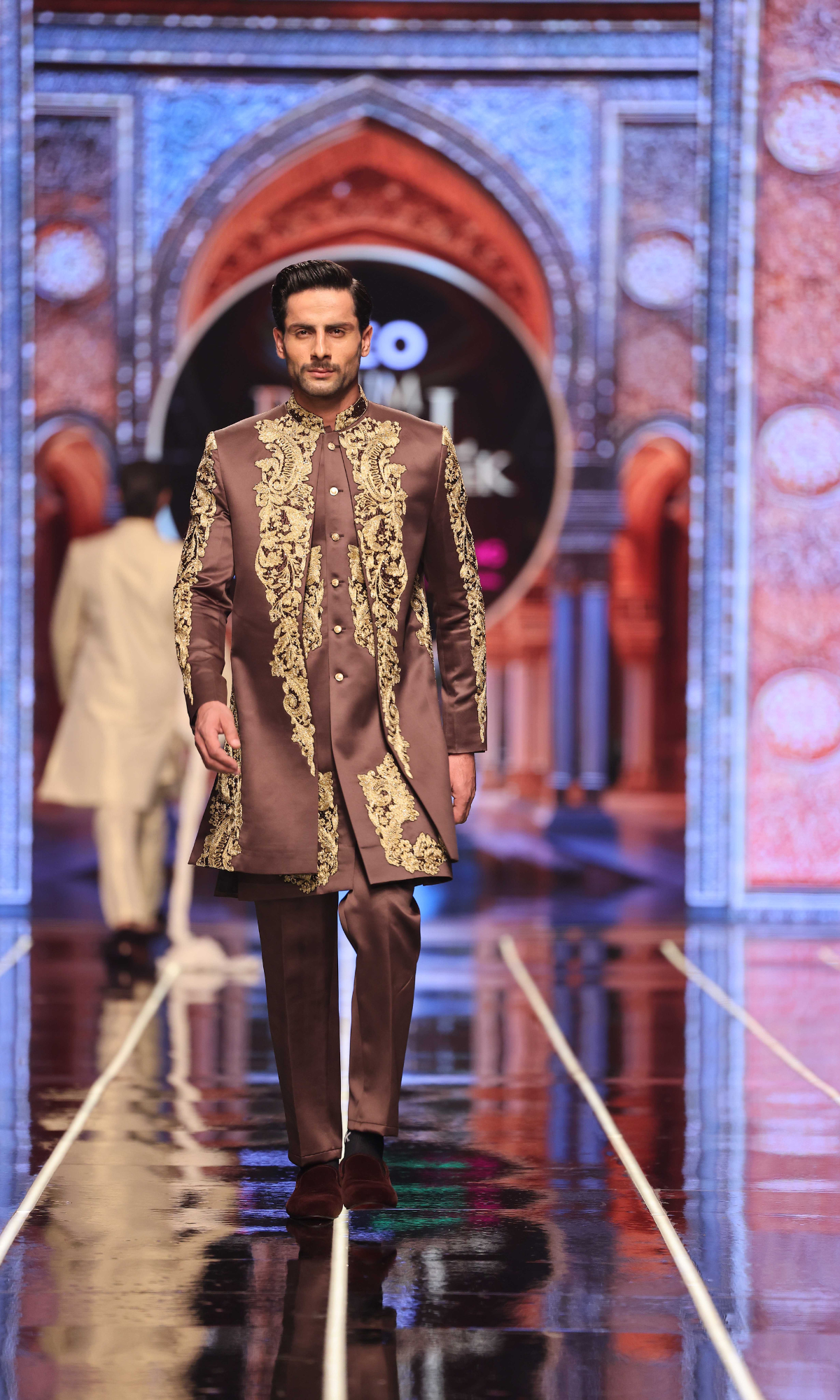 MC 606 Brown Front Open Sherwani With Inner