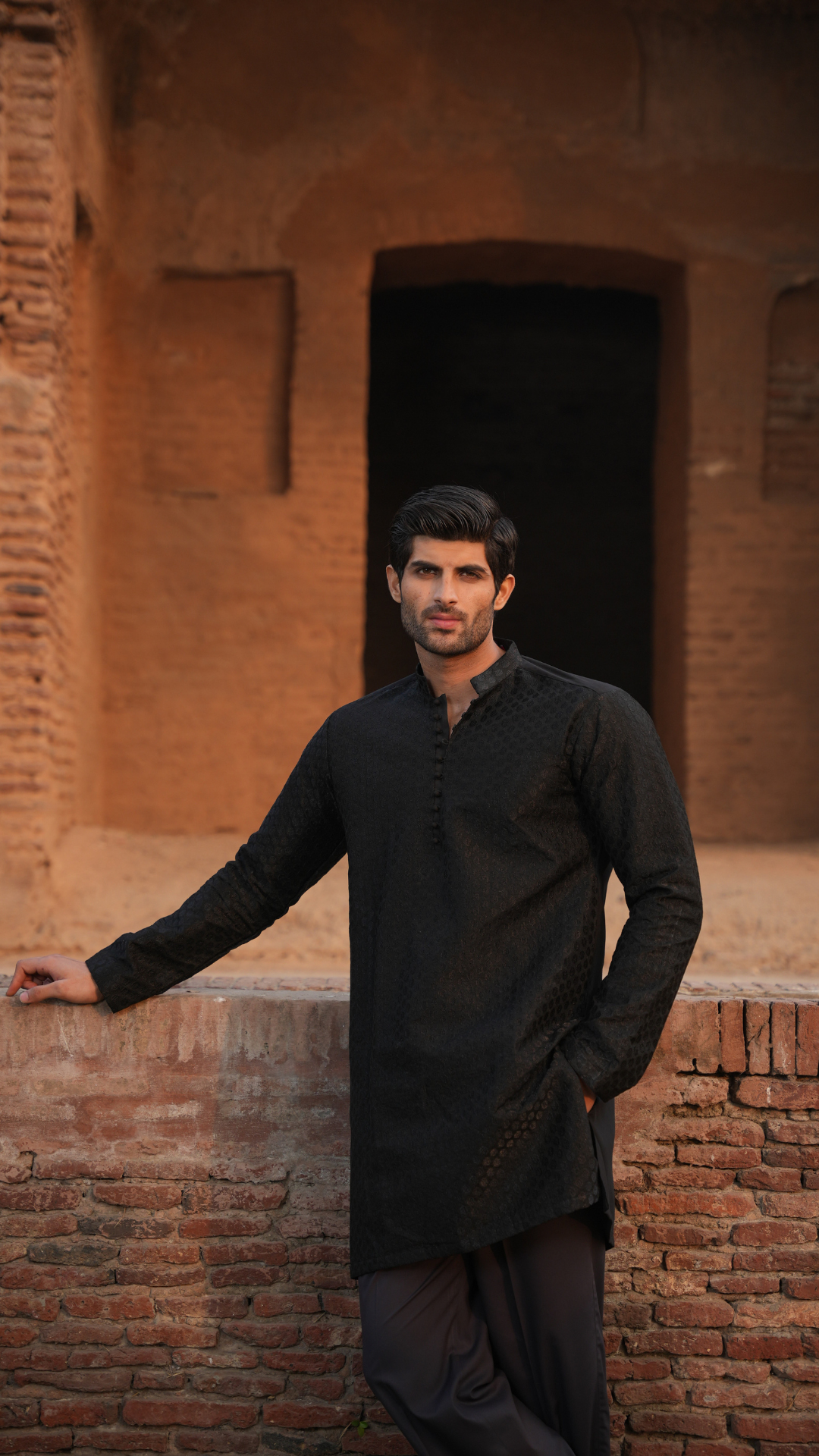 Black Tepchi Embroidery Kurta Dress For Men