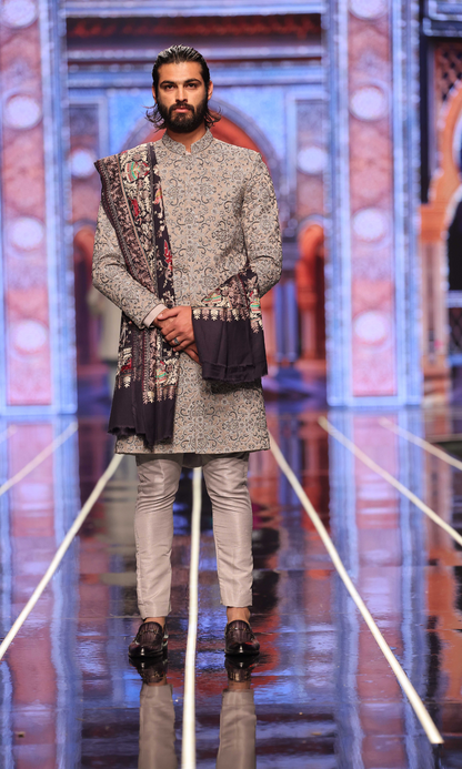 MC 608 Grey Cutdana Work Sherwani