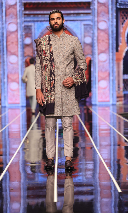 MC 608 Grey Cutdana Work Sherwani