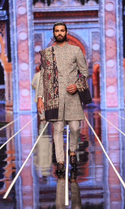 MC 608 Grey Cutdana Work Sherwani