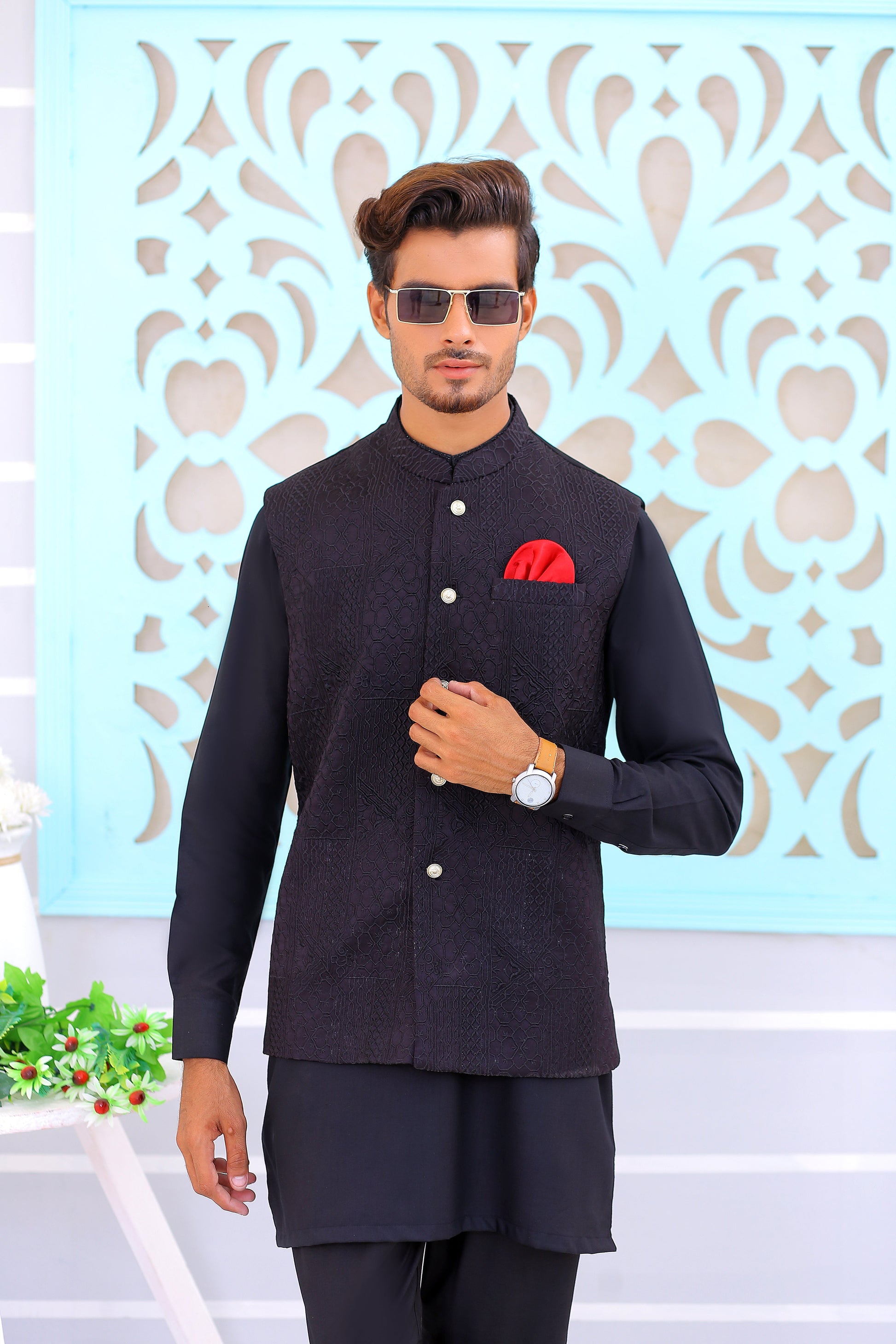 Black embroidered  waistcoat men price in pakistan