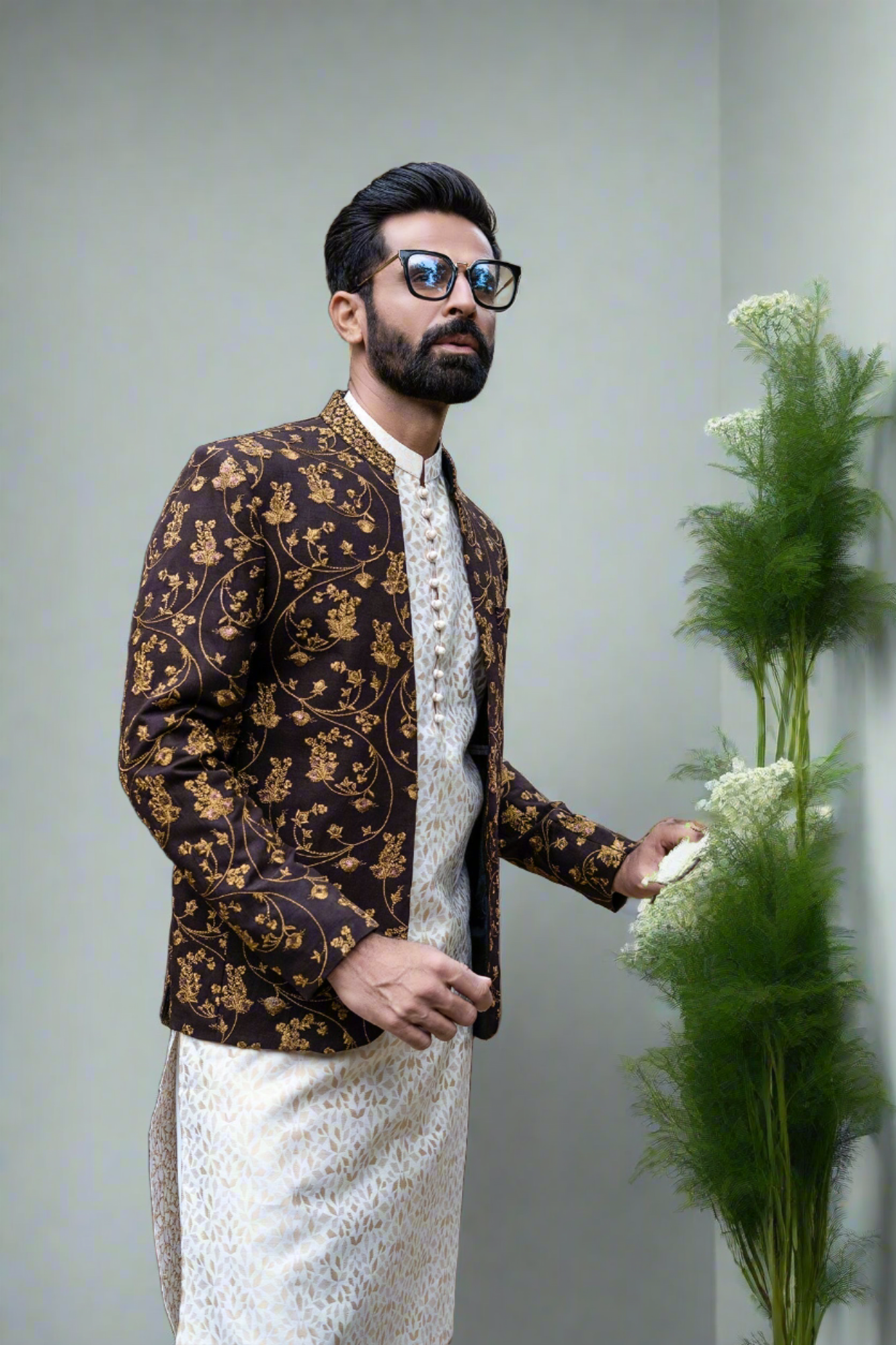 MC 141 Brown Copper Emb Prince Coat For Groom - Mashal Couture