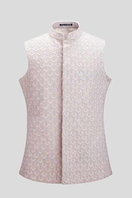 Men's MC 106 Geometric Pattern Waistcoat in White