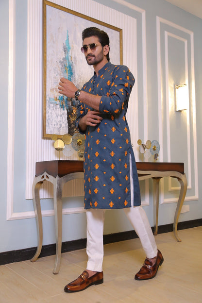 CK 19 Green Chikankari Embroidered Kurta For Men - Mashal Couture