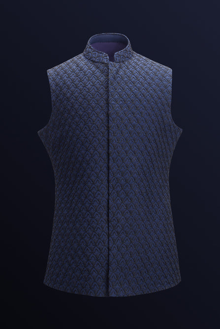 Men's MC 103 Patterned Waistcoat in Navy Blue