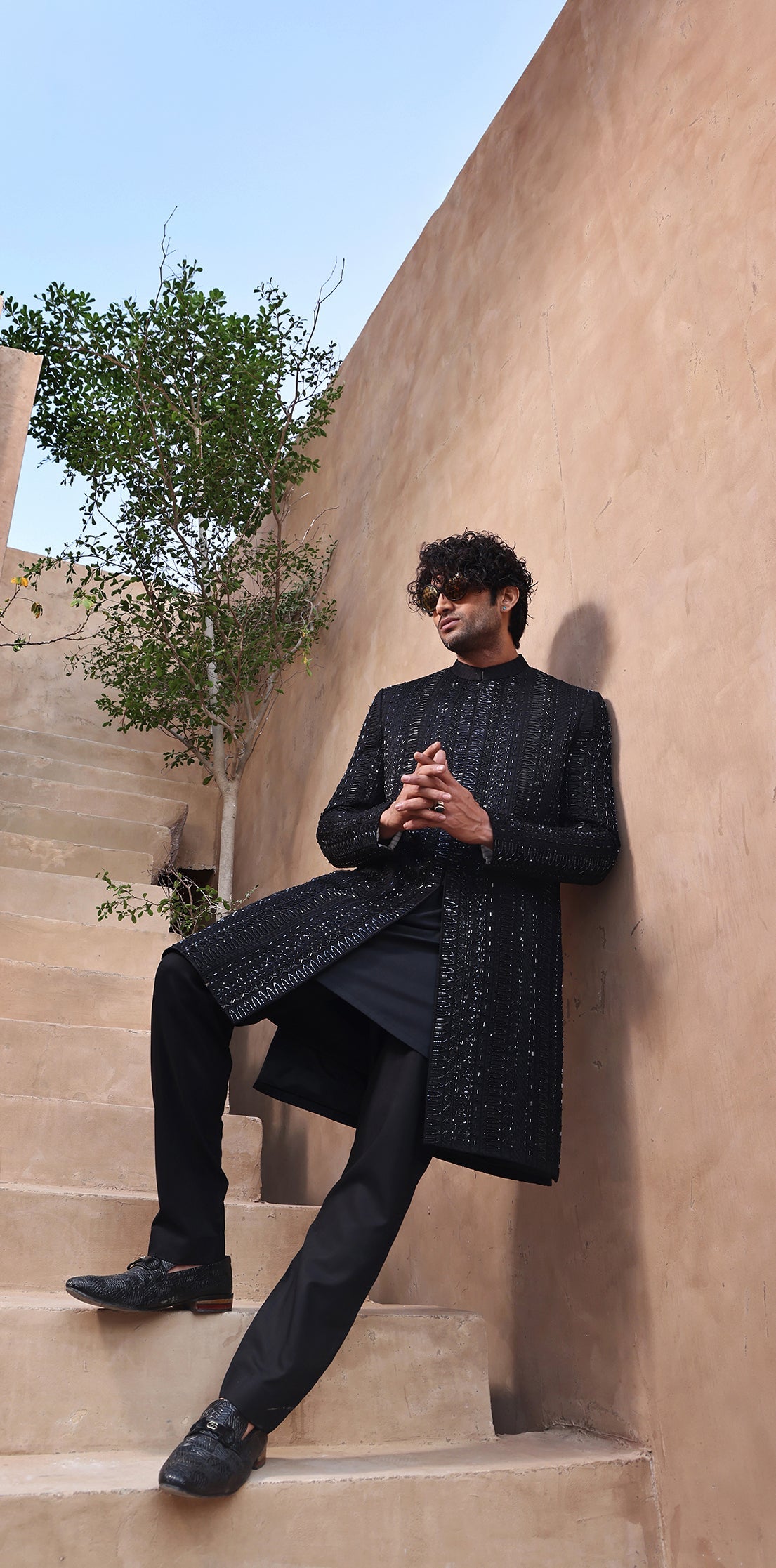 MC 552 Black Handcraft Sherwani For Men - Mashal Couture