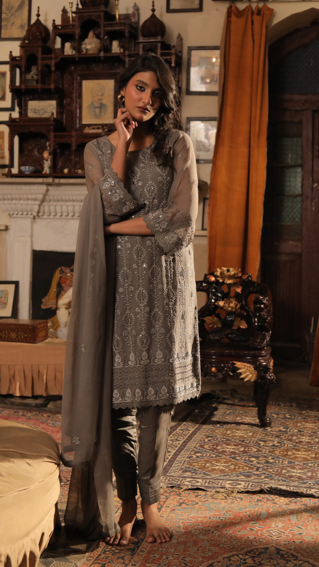 Kahkashan Gray Plush Women's Wear