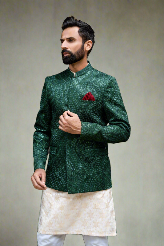 MC 142 Green Sequence Prince Coat For Wedding - Mashal Couture