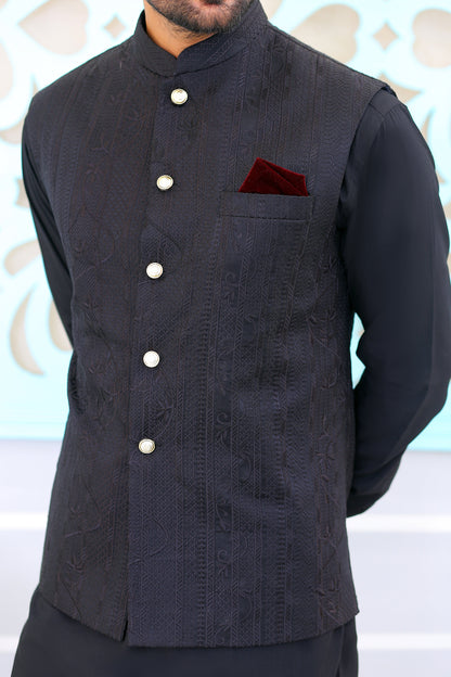 Black Emb Waistcoat For Man