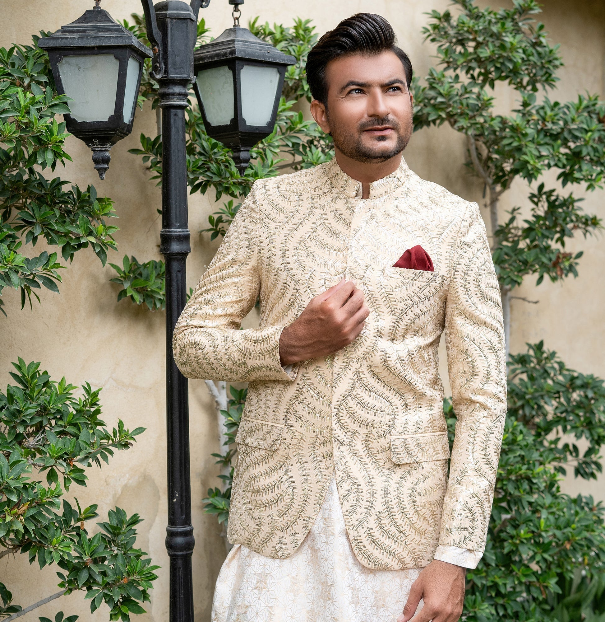 MC 143 Golden Sequence Mens Prince Coat - Mashal Couture