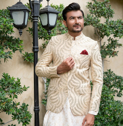 MC 143 Golden Sequence Mens Prince Coat - Mashal Couture