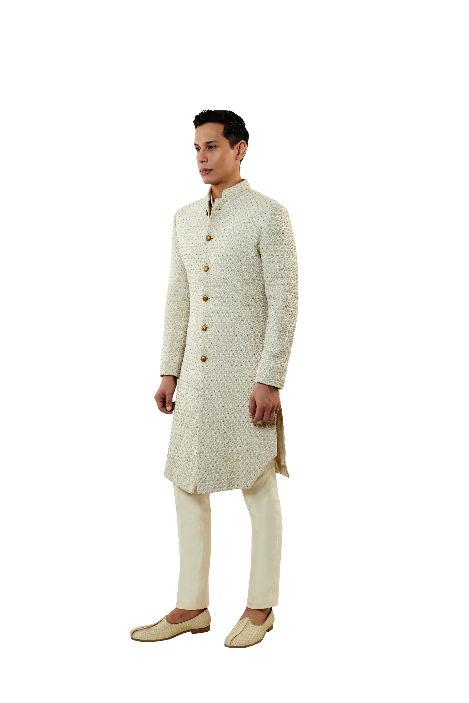 MC 515 Off-White Short Sherwani With Pants - Mashal Couture