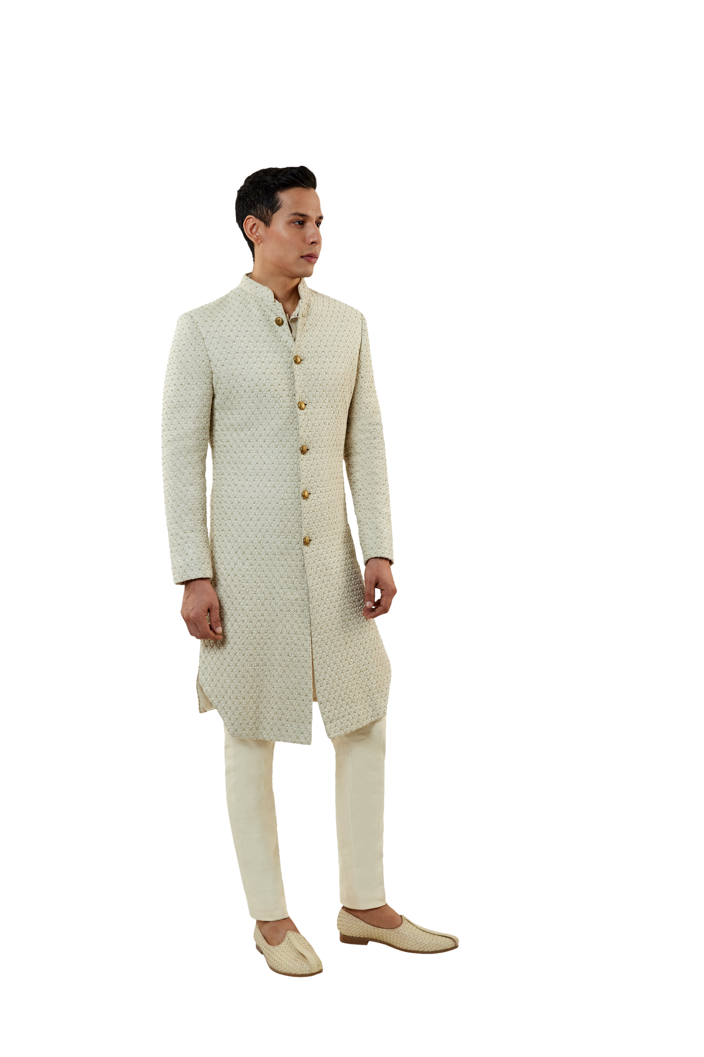 MC 515 Off-White Short Sherwani With Pants - Mashal Couture