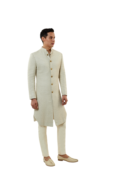 MC 515 Off-White Short Sherwani With Pants - Mashal Couture