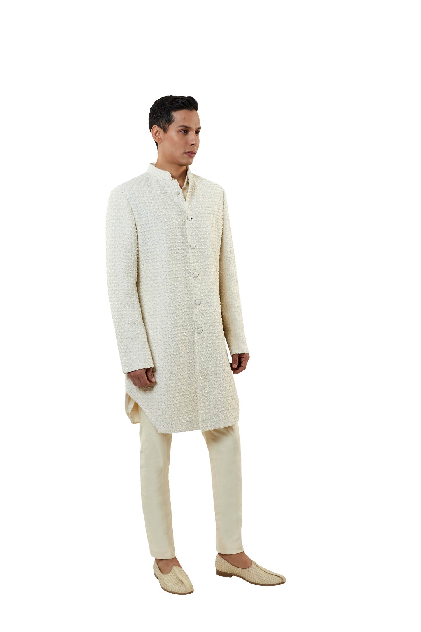 Men's MC 520 White Short Sherwani With Pants - Available at MashalCouture.com