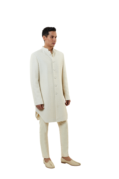 Men's MC 520 White Short Sherwani With Pants - Available at MashalCouture.com