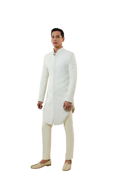 Elegant MC 521 White Short Sherwani With Pants - MashalCouture.com