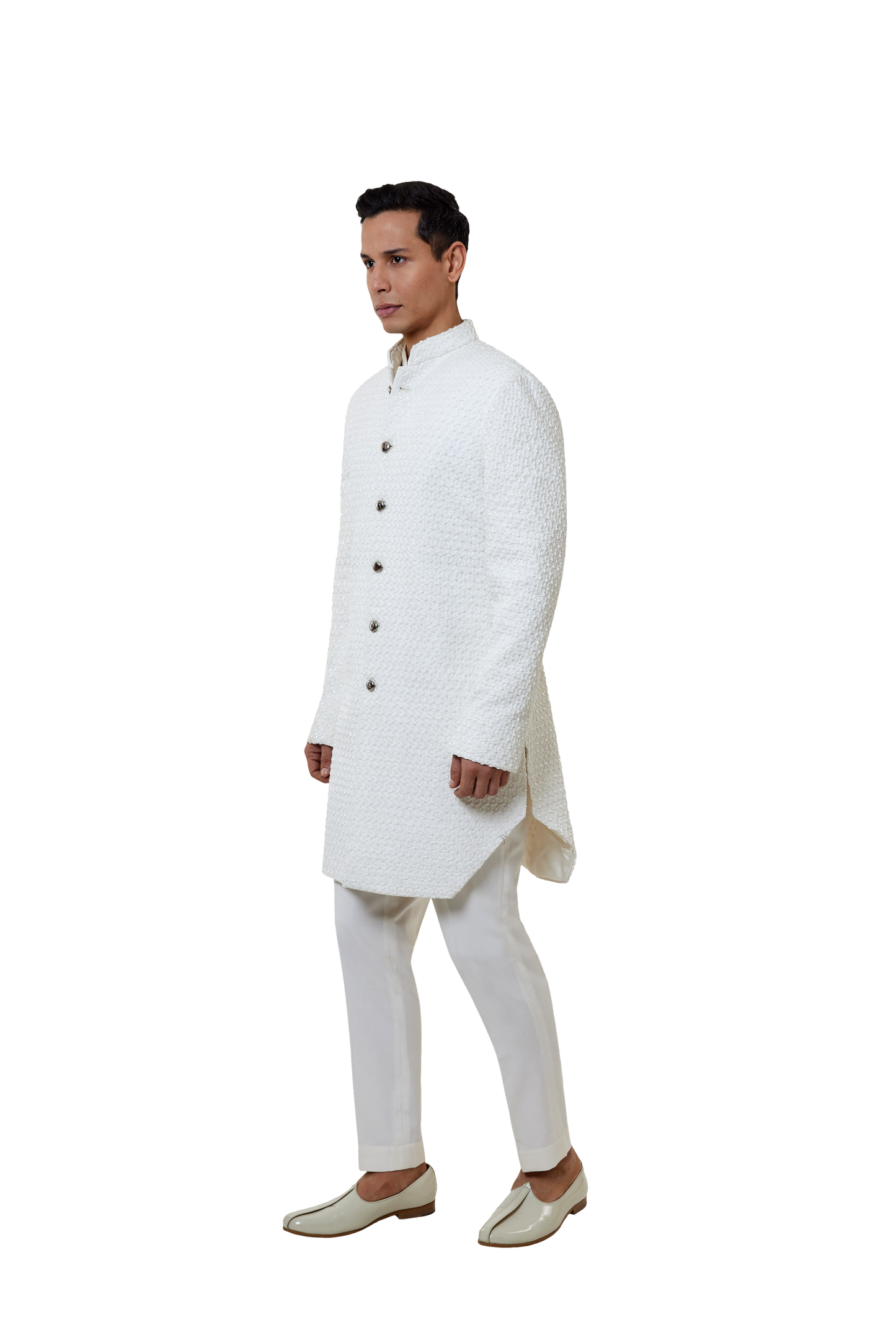 MC 519 White Short Sherwani With Pants at MashalCouture.com