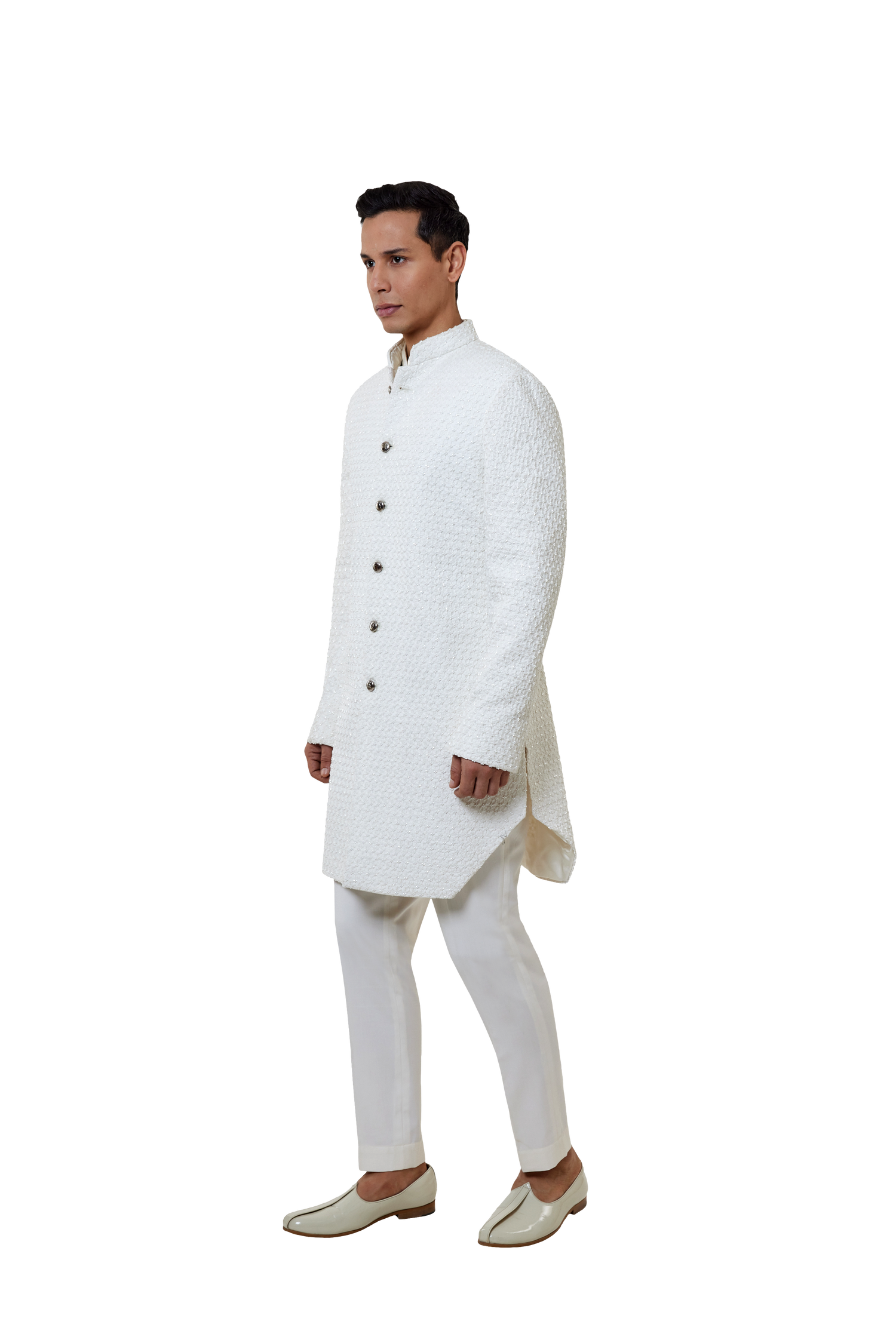 Men's MC 519 White Short Sherwani With Pants - Available at MashalCouture.com