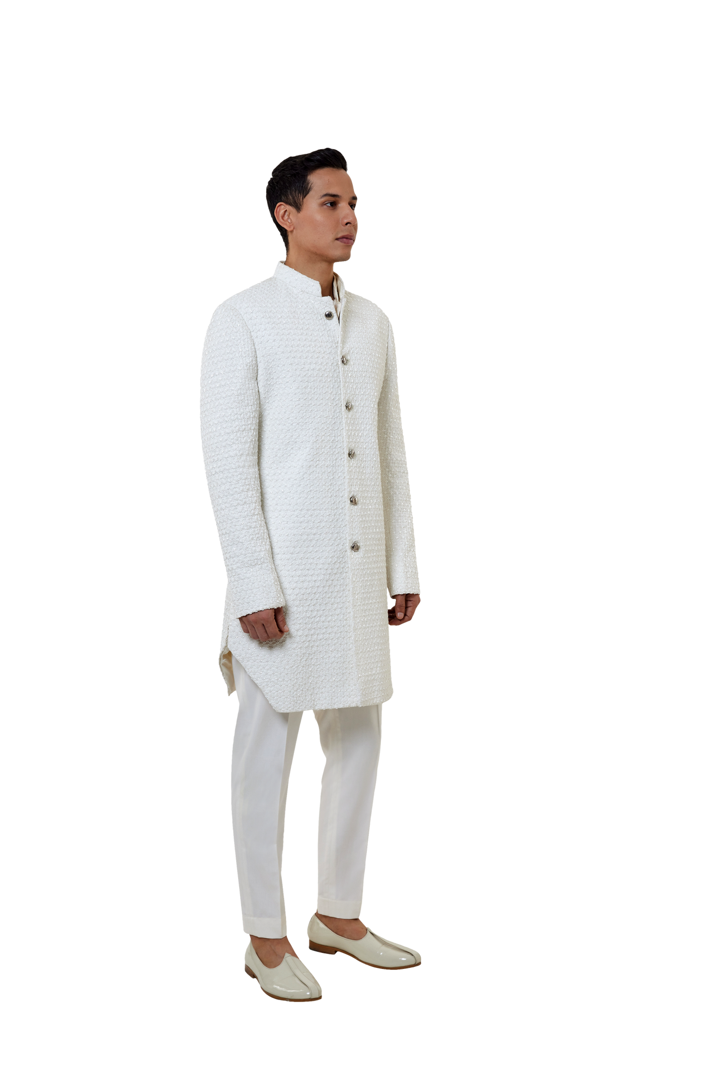 Elegant MC 519 White Short Sherwani With Pants - MashalCouture.com