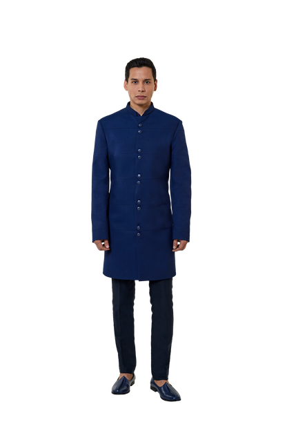 MC 511 Navy Blue Short Sherwani - Mashal Couture