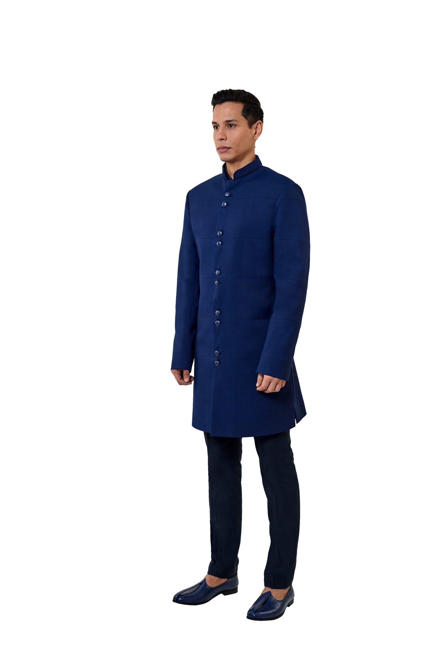 MC 511 Navy Blue Short Sherwani - Mashal Couture