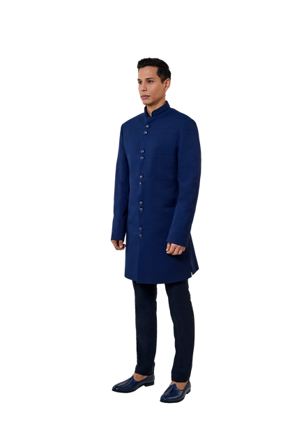 MC 511 Navy Blue Short Sherwani - Mashal Couture